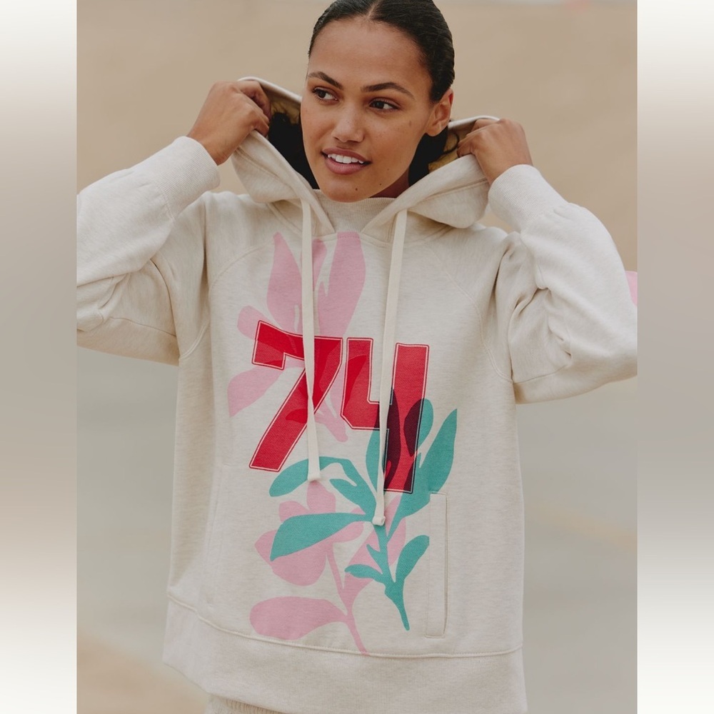 Daily Practice Anthropologie Floral Grapc Hoodie Heather Oatmeal SIZE Small NWOT